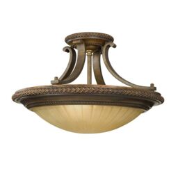 Netlighting Kelham Hall 2 Light Ceiling Semi Flush Light Gold Bronze E27 in Brown - thumbnail 1