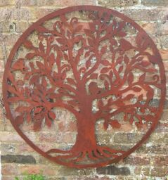 Inspirational Gifting Rustic Round Steel Tree & Bird Screen Wall Art Plaque 1m Diameter in Brown - thumbnail 4