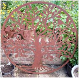 Inspirational Gifting Rustic Round Steel Tree & Bird Screen Wall Art Plaque 1m Diameter in Brown - thumbnail 7