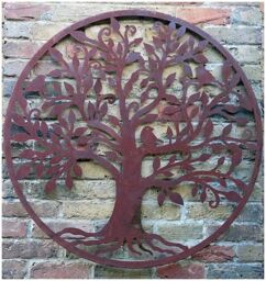 Inspirational Gifting Rustic Round Steel Tree & Bird Screen Wall Art Plaque 1m Diameter in Brown - thumbnail 6