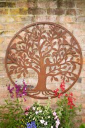 Inspirational Gifting Rustic Round Steel Tree & Bird Screen Wall Art Plaque 1m Diameter in Brown - thumbnail 5