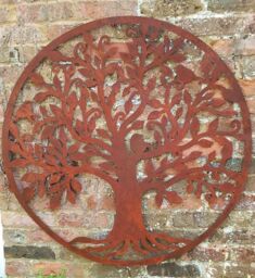 Inspirational Gifting Rustic Round Steel Tree & Bird Screen Wall Art Plaque 1m Diameter in Brown