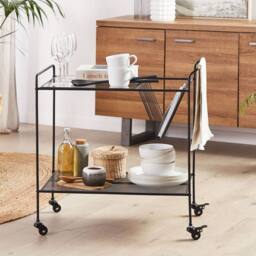 Wyld and Coco Black Kitchen Trolley 70cm Tempered Glass Top Powder Coat Metal Frame - thumbnail 1