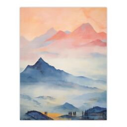 "Artery8 The Blue Misty Hills Of Home Sunset Landscape Watercolour Mist Extra Large XL Unframed Wall Art Poster Print - Size: W24"" x H32""" - thumbnail 1