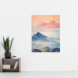 "Artery8 The Blue Misty Hills Of Home Sunset Landscape Watercolour Mist Extra Large XL Unframed Wall Art Poster Print - Size: W24"" x H32""" - thumbnail 4