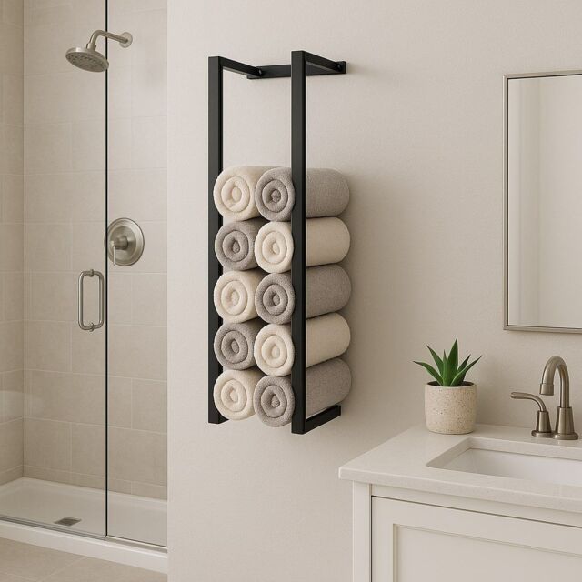 House of Home Wall Mounted Black Stainless Steel Double Bar Towel Rail 70cm - image 1