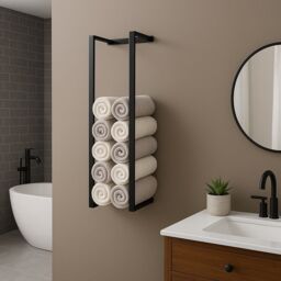 House of Home Wall Mounted Black Stainless Steel Double Bar Towel Rail 70cm - thumbnail 3