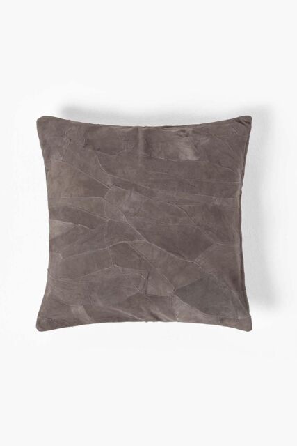 Homescapes Real Leather Suede Cushion with Feather Filling in Grey - Size: 45 cm x 45 cm - image 1
