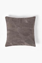 Homescapes Real Leather Suede Cushion with Feather Filling in Grey - Size: 45 cm x 45 cm - thumbnail 1