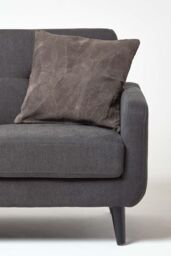 Homescapes Real Leather Suede Cushion with Feather Filling in Grey - Size: 45 cm x 45 cm - thumbnail 4