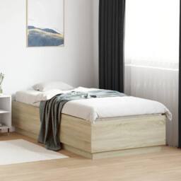 Berkfield Home Bed Frame with LED without Mattress Sonoma Oak 100x200 cm in Light Oak - thumbnail 2