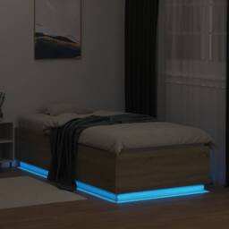 Berkfield Home Bed Frame with LED without Mattress Sonoma Oak 100x200 cm in Light Oak - thumbnail 4