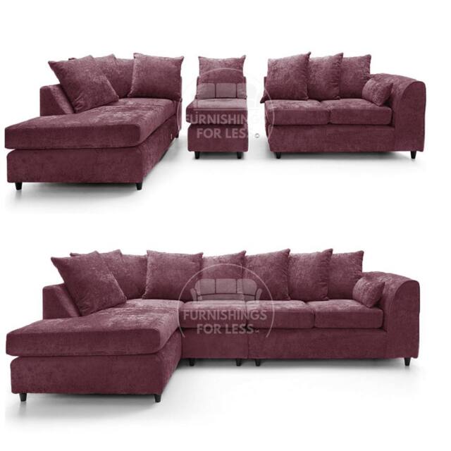 Furnishings For Less UK Monaco Chenille Fabric Large 5 Seater L Shaped Corner Sofa Left Hand Facing in Purple - image 1