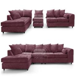 Furnishings For Less UK Monaco Chenille Fabric Large 5 Seater L Shaped Corner Sofa Left Hand Facing in Purple - thumbnail 1