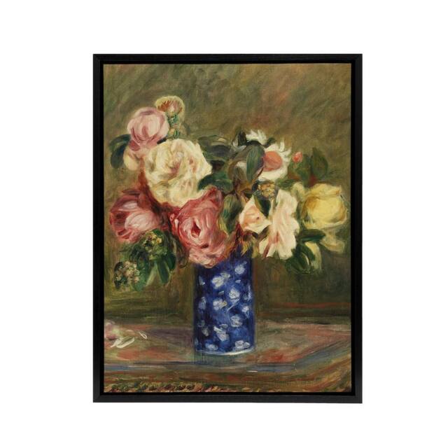 "Artery8 Bouquet of Roses Renoir Vintage Black Framed Canvas Wall Art in Brown - Size: W12"" x H16""" - image 1
