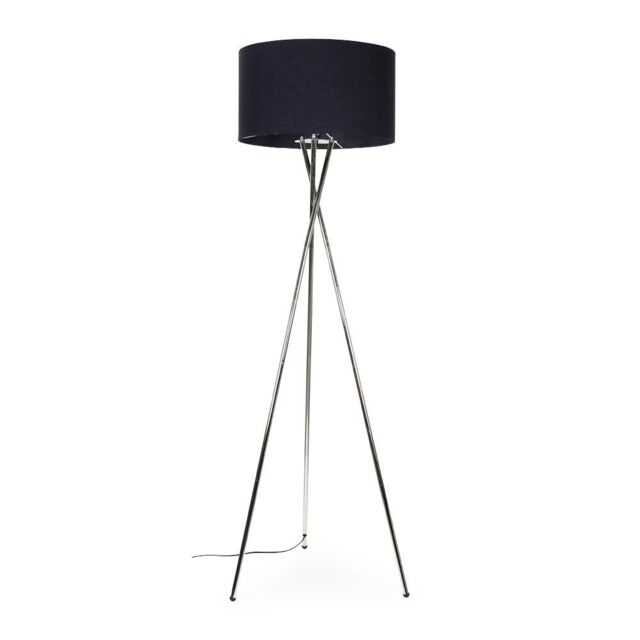 ValueLights Camden Brushed Chrome Tripod Floor Lamp with Navy Blue Drum Lamp Shade in Dark Navy - image 1