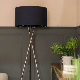 ValueLights Camden Brushed Chrome Tripod Floor Lamp with Navy Blue Drum Lamp Shade in Dark Navy - thumbnail 3