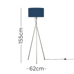 ValueLights Camden Brushed Chrome Tripod Floor Lamp with Navy Blue Drum Lamp Shade in Dark Navy - thumbnail 6