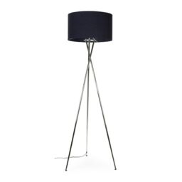 ValueLights Camden Brushed Chrome Tripod Floor Lamp with Navy Blue Drum Lamp Shade in Dark Navy