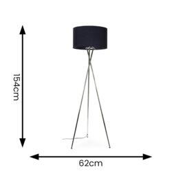 ValueLights Camden Brushed Chrome Tripod Floor Lamp with Navy Blue Drum Lamp Shade in Dark Navy - thumbnail 8
