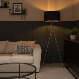 ValueLights Camden Brushed Chrome Tripod Floor Lamp with Navy Blue Drum Lamp Shade in Dark Navy - thumbnail 5