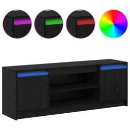 Berkfield Home TV Cabinet with LED in Black Oak, 139.5x34x50 cm, Made of Enginee - Size: 139.5x34x50 cm - thumbnail 4