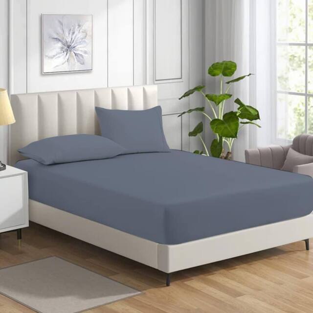 Homes-Linen Non Iron Polycotton Fitted Sheet 25cm Deep Easy Care Percale in Grey - Size: Single - image 1
