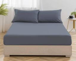 Homes-Linen Non Iron Polycotton Fitted Sheet 25cm Deep Easy Care Percale in Grey - Size: Single - thumbnail 2