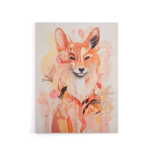 "Artery8 Kitsune Fox Spirit Animal Boho Floral Canvas Wall Art Print in Orange - Size: W18"" x H24""" - image 1