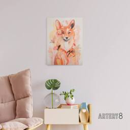 "Artery8 Kitsune Fox Spirit Animal Boho Floral Canvas Wall Art Print in Orange - Size: W18"" x H24""" - thumbnail 3