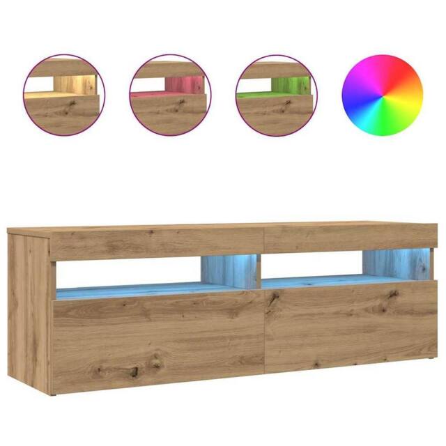 Berkfield Home TV Cabinet with LED Lights Artisan Oak 120x35x40 cm Engineered Wood in Brown - Size: 120 x 35 x 40 cm - image 1