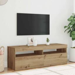 Berkfield Home TV Cabinet with LED Lights Artisan Oak 120x35x40 cm Engineered Wood in Brown - Size: 120 x 35 x 40 cm - thumbnail 4