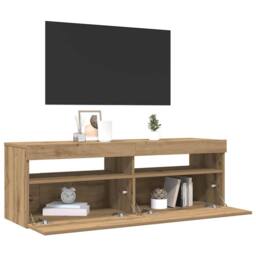 Berkfield Home TV Cabinet with LED Lights Artisan Oak 120x35x40 cm Engineered Wood in Brown - Size: 120 x 35 x 40 cm - thumbnail 5