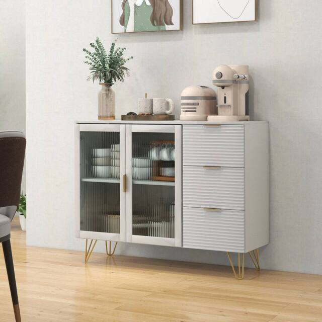 KORVIXA Kitchen Storage Sideboard Dining Buffet Server Cabinet in White - Size: W700mm x H750mm - image 1