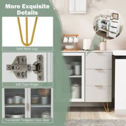 KORVIXA Kitchen Storage Sideboard Dining Buffet Server Cabinet in White - Size: W700mm x H750mm - thumbnail 4