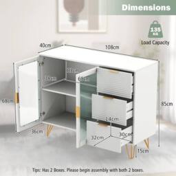 KORVIXA Kitchen Storage Sideboard Dining Buffet Server Cabinet in White - Size: W700mm x H750mm - thumbnail 2