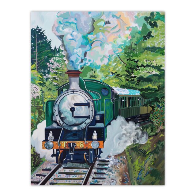 "Artery8 Steam Engine Train Talyllyn Railway Snowdonia Wall Art Print in Green - Size: W12"" x H16""" - image 1