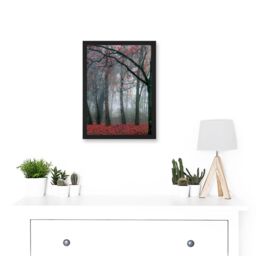 Artery8 Nature Forest Tree Autumn Fall Beautiful Red A4 Artwork Framed Wall Art Print in Black - thumbnail 2