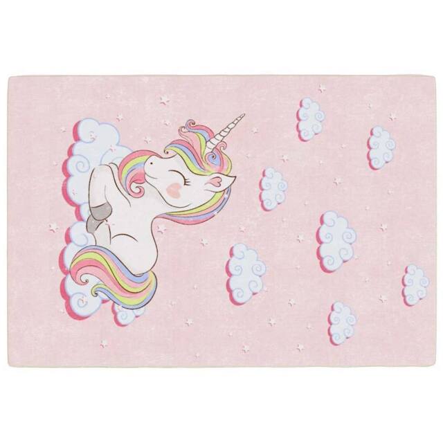 Berkfield Home Kids' Rug Pink 160x230 cm Unicorn Washable Anti Slip - Size: 100 cm diameter - image 1