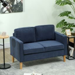 HOMCOM Compact 2 Seater Sofa with Under Seat Storage for Small Spaces in Blue