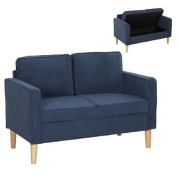 HOMCOM Compact 2 Seater Sofa with Under Seat Storage for Small Spaces in Blue - thumbnail 2