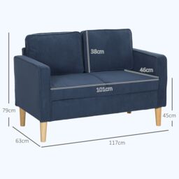 HOMCOM Compact 2 Seater Sofa with Under Seat Storage for Small Spaces in Blue - thumbnail 3