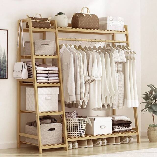 KORVIXA 44 in Bamboo Wood Clothes Rail Rack in Brown - Size: 500mm - image 1