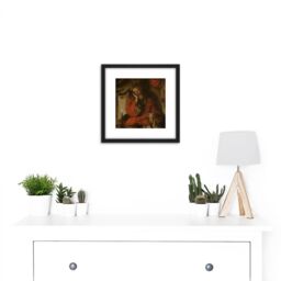 Artery8 Van Leyden Saint Jerome Study Candlelight 8X8 Inch Square Wooden Framed Wall Art Print Picture with Mount in Black - thumbnail 2