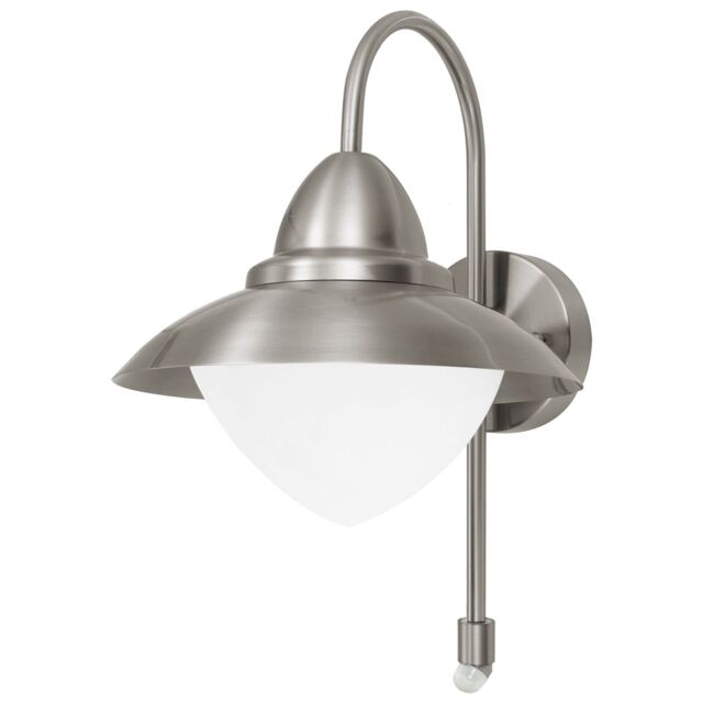 Loops IP44 Outdoor Offset Wall Light & PIR Sensor Stainless Steel 1 x 60W E27 Bulb in Metallics - image 1