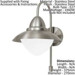 Loops IP44 Outdoor Offset Wall Light & PIR Sensor Stainless Steel 1 x 60W E27 Bulb in Metallics - thumbnail 2