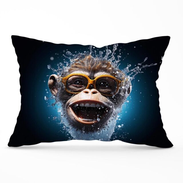 Warren Reed - Designer Splashart Cheeky Chimp Face Cushions in Blue - Size: 45 cm x 45 cm - image 1