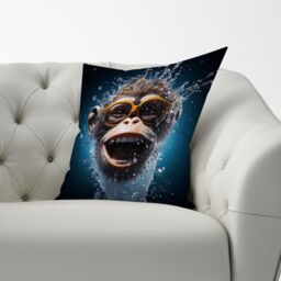 Warren Reed - Designer Splashart Cheeky Chimp Face Cushions in Blue - Size: 45 cm x 45 cm - thumbnail 3