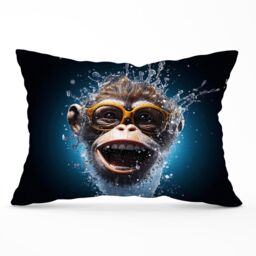 Warren Reed - Designer Splashart Cheeky Chimp Face Cushions in Blue - Size: 45 cm x 45 cm - thumbnail 1
