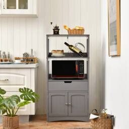 FORGEVIO Bathroom Floor Cabinet Wooden Tall Storage Cupboard in Grey - thumbnail 4